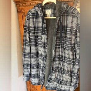 L.L. Bean Gray Plaid Hooded Shirt Jacket